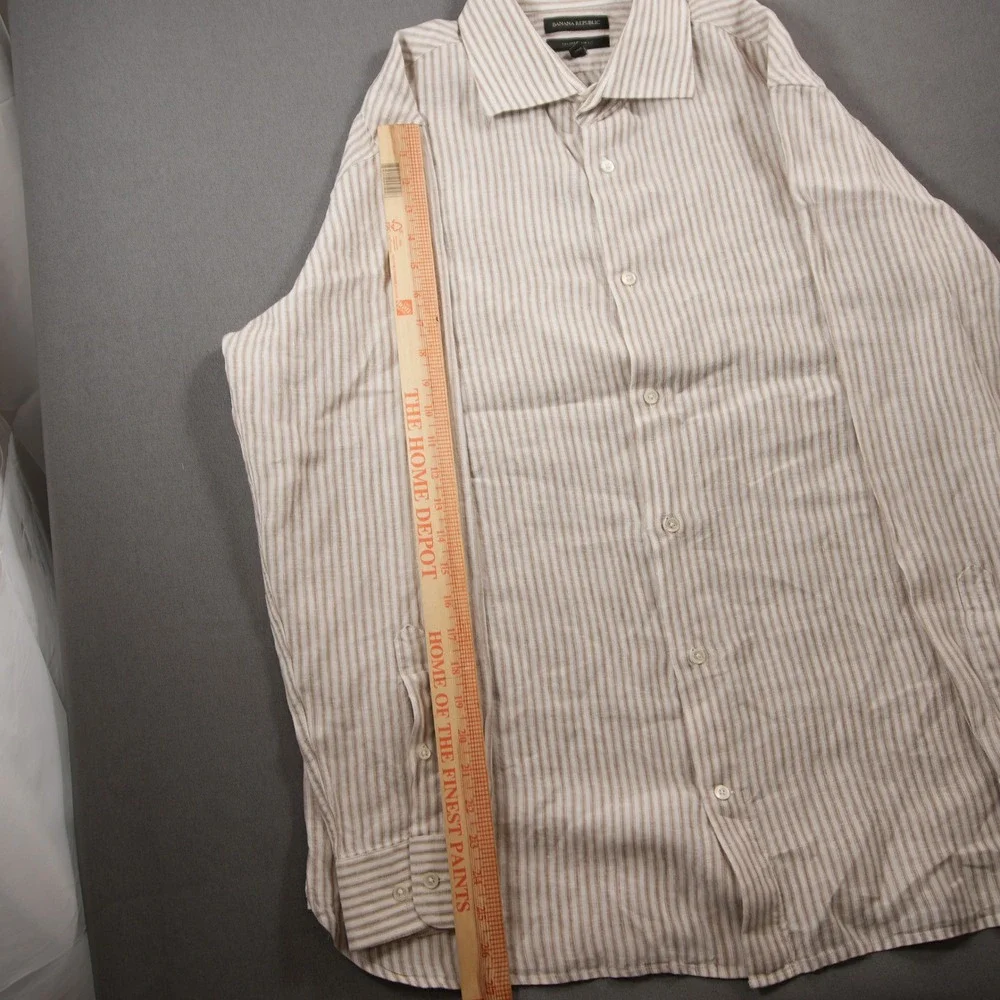 Banana Republic Linen Striped Tailored Slim Fit Men Long Sleeve Shirt XL Office